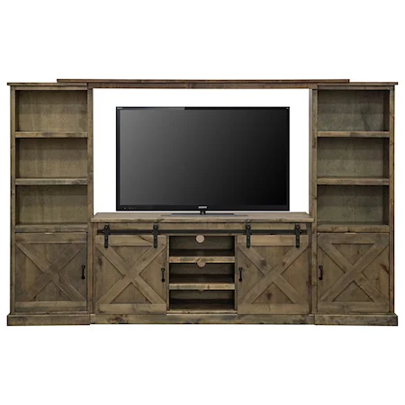 Farmhouse Style Entertainment Wall Unit with Sliding Doors